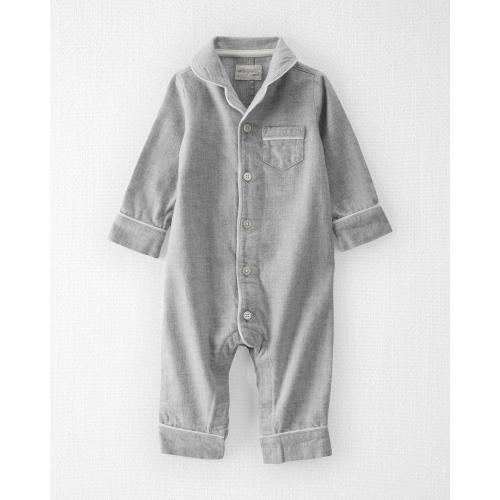 Baby 1-Piece Organic Cotton Coat Style Pajamas - NB - Style,Grey