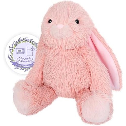 Heatable & Coolable Pink Bunny Stuffed Animal Heating Pad for Soothing & Relaxation, Lavender Pink Bunny Plush for Discomfort, Rabbit Stuffed Animals for Kids, Bunny Plushies Gifts