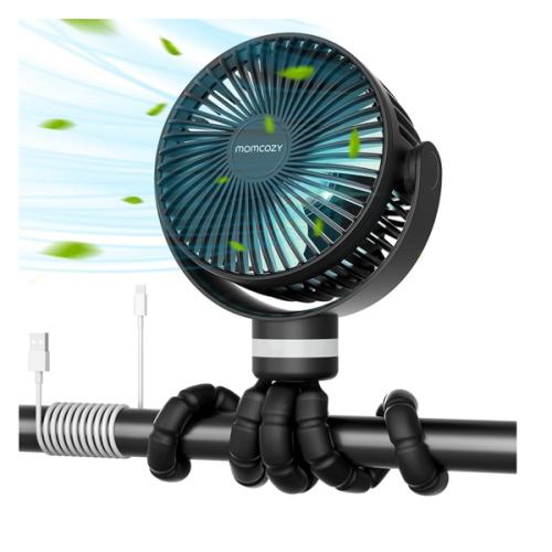 Momcozy Portable Stroller Fan, 8000mAh, 27H Ultra-long Battery Life, Detachable 4 Speed 360°Rotate, LED Night Light with 2 Modes, USB Rechargeable Handheld Cooling Fan for Travel, Car Seat, Bedroom