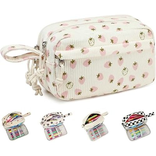 Bluboon Big Capacity Pencil Case Pencil Pouch Pen Case School Supplies Cute Pencil Box Pencil Bag for Teen Girls Boys Women Man (Strawberry Pink white)