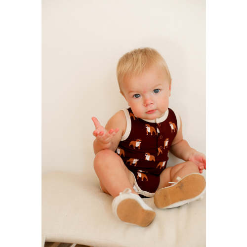 Maroon Bulldog Bamboo Henley Onesie with Snaps 6/12m
