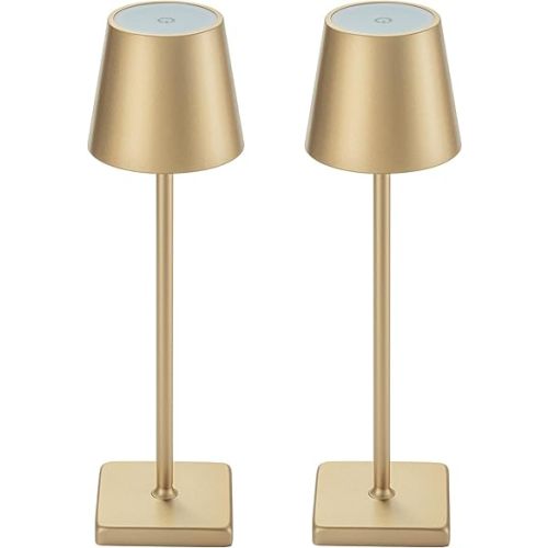 2 Pack Rechargeable Cordless Table Lamps, 5200mAh Battery Touch Table Light, Aluminum Shell Stepless Dimmable Portable LED Desk Lamp for Dinner/Restaurant/Outdoor Gold