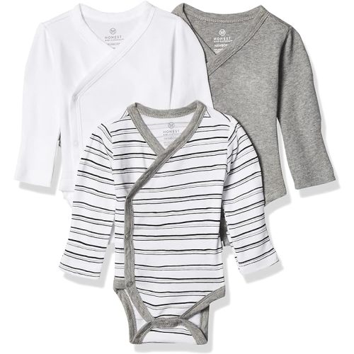 HonestBaby unisex-baby 3-pack Long Sleeve Side-snap Kimono Bodysuits Organic Cotton for Infant Baby Boys, Girls, Unisex
