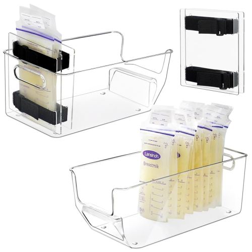 Breastmilk Storage Containers with Breastmilk Freezer Flattener Kit, Widen Breast Milk Storage Bag Organizer for Fridge, Flat Evenly Save Refrigerator Space (2 Containers 1 Set Freezer Flattener)
