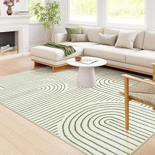 Lahome Abstract 8x10 Rugs for Living Room, Soft Green 8x10 Area Rugs for Bedroom Non-Slip, Ultra-Thin Rainbow Boho Accent Carpet for Dining Room Office, Green