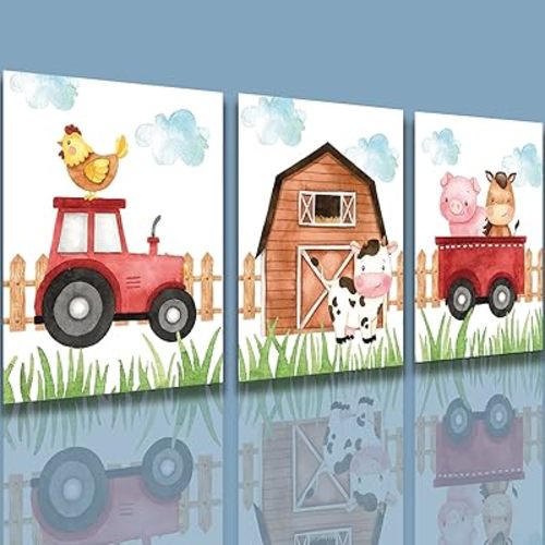 Gubrandin Watercolor Farm Animals Nursery Wall Art Farm Nursery Prints Baby Animals for Nursery Decor Bedroom Farmhouse Nursery Decor Poster Funny Country Theme Gift (8x10 inch,Set of 3,Unframed)