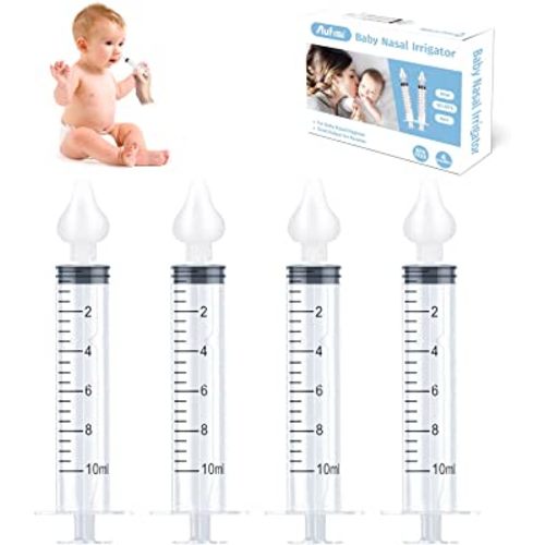 Irrigateur nasal pour bébé, 10 ml, aspirateur nasal professionnel pour bébé avec embouts d'aspiration nasale en silicone sûrs, seringue nasale portable pour bébé, nettoyeur de nez pour