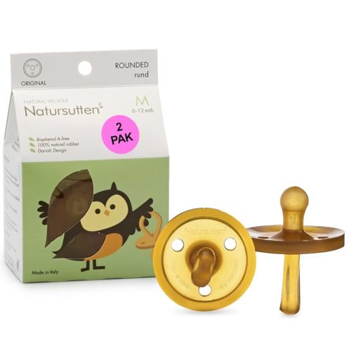 Natursutten Pacifiers 6-12 Months - 2-Pack Original Shield Round Nipple Natural Rubber Safe & Soft BPA-Free Pacifier for Breastfeeding Babies - Newborn Pacifiers Made in Italy
