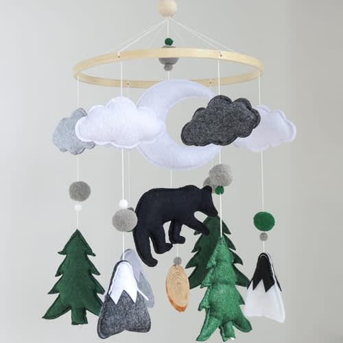 Woodland Mobile for Crib Bear Baby Mobile for Crib Woodland Crib Mobile for Boys Girls Forest Baby Nursery Mobile for Bassinet