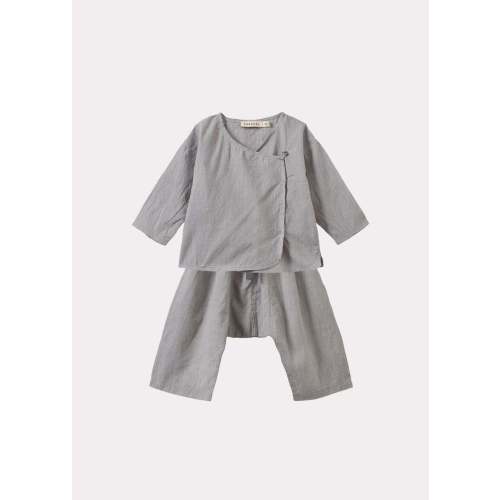 Caramel Acorus Baby Hand-Loomed Cotton Top and Trousers Set - Grey Micro-Check | Garmentory