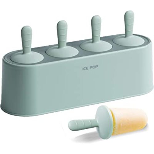 Popsicle Mold Set 4 Pieces Homemade Silicone Popsicle Maker Easy Release Ice Cream Molds Reusable DIY Pop Molds (Green) - 2#Green