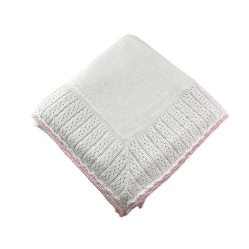 Cotton Jersey Baby Blanket with Knitted Color-Tipped Pointelle Border – A Soft Idea