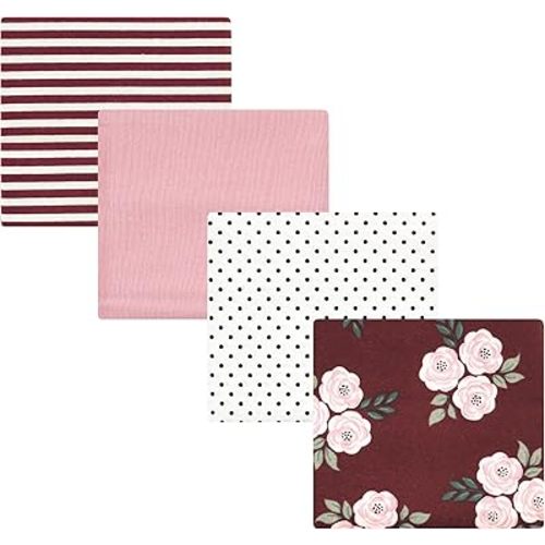 Hudson Baby Unisex Baby Cotton Flannel Receiving Blankets, Burgundy Floral, One Size
