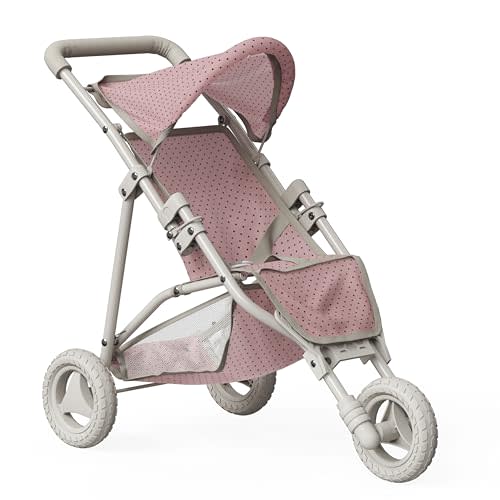 Olivia's Little World Doll Jogging-Style Stroller with Canopy, Storage Underneath, Pink and Cream and Gray
