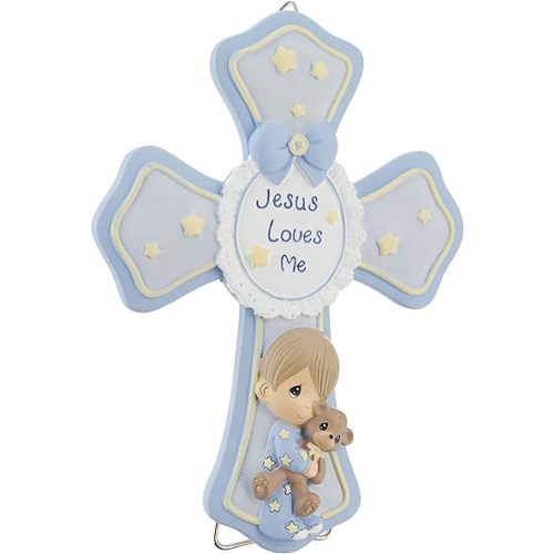 Precious Moments, Jesus Loves Me, Boy, Resin Cross With Stand, 132403