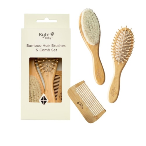 Kyte BABY Bamboo 3-Piece Brush Set - 1 Goat Hair Brush, 1 Wooden Bristle Brush and 1 Bamboo Comb