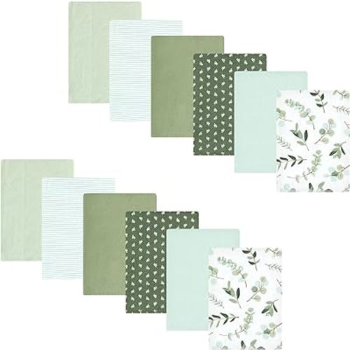 Hudson Baby Unisex Baby Cotton Flannel Burp Cloths Bundle, Eucalyptus, One Size