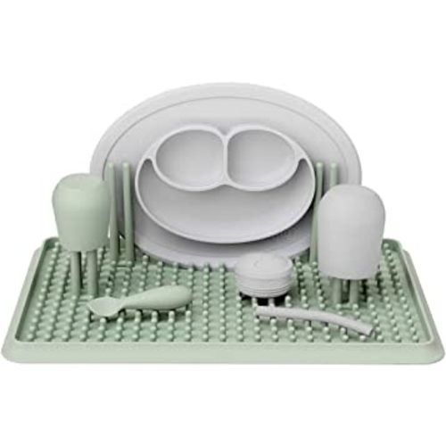 ezpz Drying Rack (Sage) - 100% Silicone Collapsible Dish Drying Rack + Suctions in Place + Adjustable Pegs - Dishwasher Safe - Durable Long-Lasting