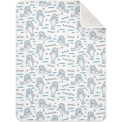 Ollabaky Cartoon Manatee Baby Blanket for Boys Girls Cotton Throw Blanket Swaddle Blanket for Crib Stroller Nursery Receiving Blanket Infant Toddler Unisex 30"x40"