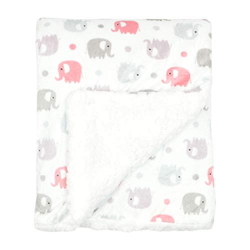 EVERYDAY KIDS Large Ultra Soft Gray and Pink Elephant Minky Baby Blanket for Girls Mink and Sherpa Toddler and Baby Girl Blanket Measures 30 x 40”; Trendy Animal Elephant Baby Nursery Decor