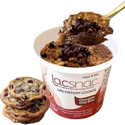 Lacsnac Chocolate Chip Bliss Lactation Cookie Cup (Pack of 6) for Nursing Moms - Made With Flax Seeds, Brewer’s Yeast, Spinach and Broccoli - Promotes Lactation Support & Healthy Breast Milk Supply - GMO-free, Gluten-free, Dairy-free