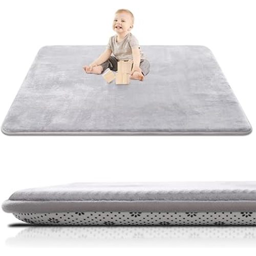 Thick Baby Play Mat for Floor,50 x 50 Playpen Mat,Tummy Time Foam Mat,Ultra Soft Support & Plush Feel,Easy Care with Non-Slip Cushioned for Infant,Kids and Toddler Crawling,Grey