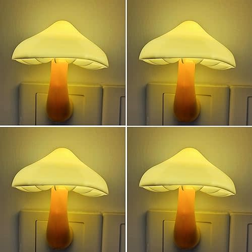 AUSAYE 4 Pack Plug in Night Light, Mushroom Light LED Nightlights for Kids, Adults, Bedroom, Bathroom,Hallway, Stairs, Kitchen White