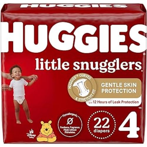 Huggies Size 4 Diapers, Little Snugglers Baby Diapers, Size 4 (22-37 lbs), 22 Count