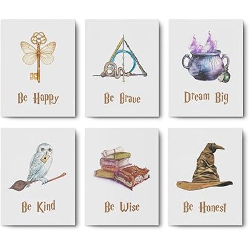 6 PCS Magic Wall Art Framed Art Witchy Wall Decor Witchy Gifts Print Art Wizard for Women Magic Lovers Inspirational Home Farmhouse Nursery Bedroom Library Coffee Bar Dining Room Office Decor