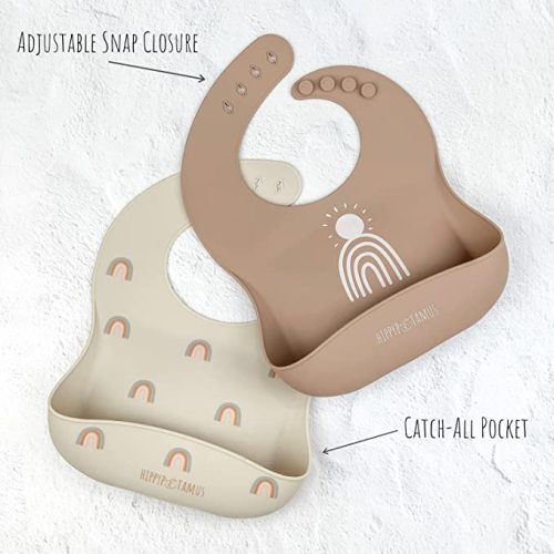 Hippypotamus Silicone Baby Bibs - Soft Waterproof Bibs for Babies & Toddlers - Set of 2 (Rainbows)