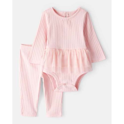 Baby Girl 2-Piece Ribbed Tutu Bodysuit Pant Set - Pink - Carter's | Carter's