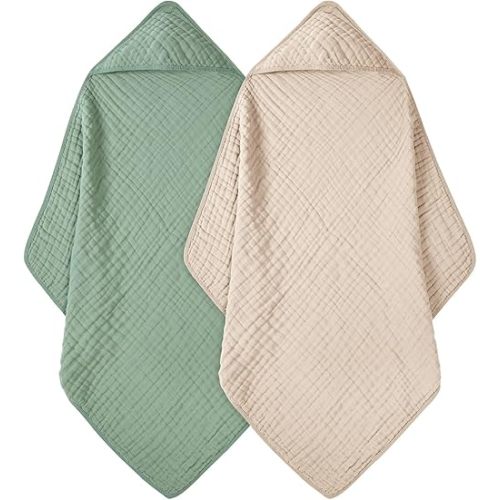 Baby Bath Towels, 100% Muslin Cotton Hooded Baby Towels for Newborn, Baby Towels with Hood for Infant Toddler and Kids, Large 32x32Inch, Soft and Absorbent