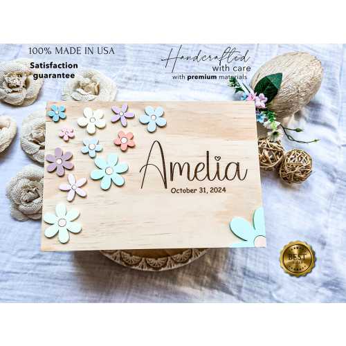 Baby Keepsake Box Girl Baby Memory Box Girl Personalized Baby Box Baby in Bloom Baby Gift, Wildflower Baby Birthflower baby box Boho Baby