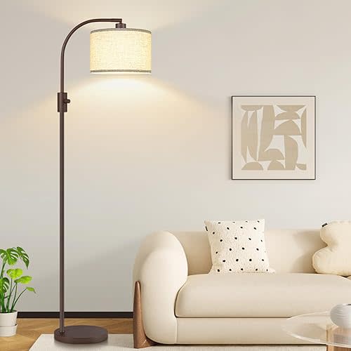Nintiue Upgraded Modern Arc Dimmable Tall Standing Floor Lamp with Linen Shade, 1200 Lumens LED Bulb Included, for Living & Reading Room, Bedroom, Office & Nursery, Matte Brown