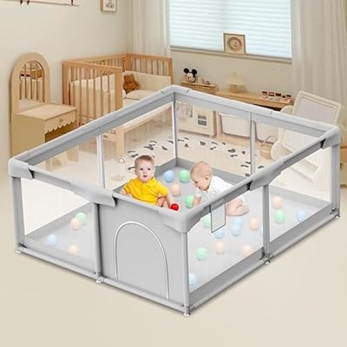 Baby Playpen for Toddler, Large Playpen for Babies 50" × 50" Baby Fence Playards, Kids Safety Play Pen Area for Indoor & Outdoor (Grey)