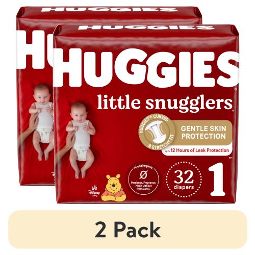 (2 pack) Huggies Size 1 Diapers, Little Snugglers Newborn Diapers, Size 1 (8-14 lbs), 32 Count RDD17