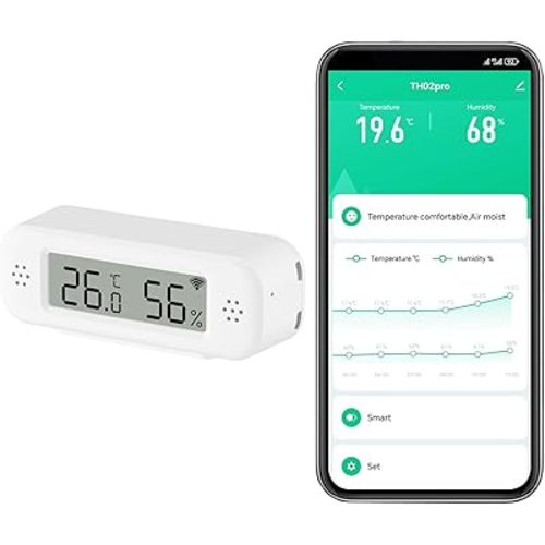 Smart Digital Thermometer Hygrometer, WiFi Indoor Temperature Humidity Sensor with App Alerts, Mini Room Temperature Meter with Data Storage and Export, Compatible with Alexa. 1PCS