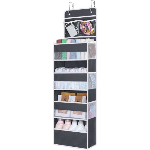 Univivi Over The Door Organizer with 6 Side Mesh Pockets, 5 Shelf Door Hanging Organizer Large Capacity Door Storage for Closet Nursery Bedroom Dorm and Baby Essential