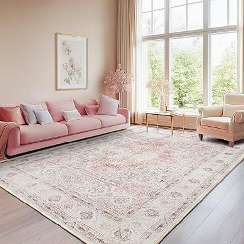 BESTSWEETIE 8x10 Area Rugs for Living Room Area Rug 8x10 Living Room Washable Rugs 8x10 Vintage Rug Area Rug for Bedroom Living Room Dinning Room No Pile Non Slip Pink