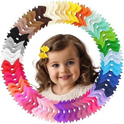 Hair Bows for Girls, 60PCS 2" Fully Lined Alligator Hair Clips, Toddler Hair Accessories (30 Colors in Pairs)