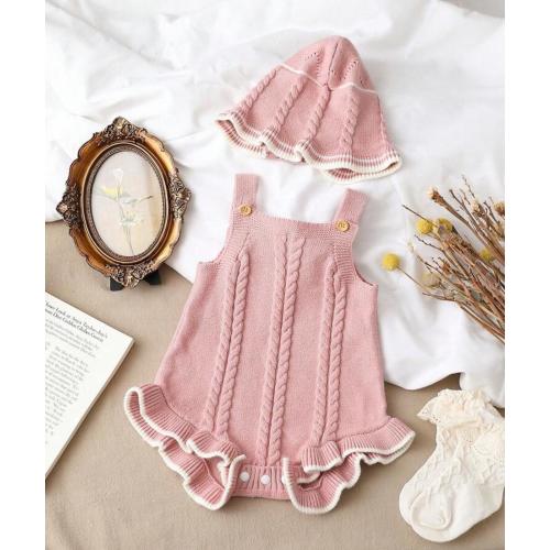 Baby Girls Knitted Ruffle Hem Cable Knit Bodysuit & Hat, 3-6 Months