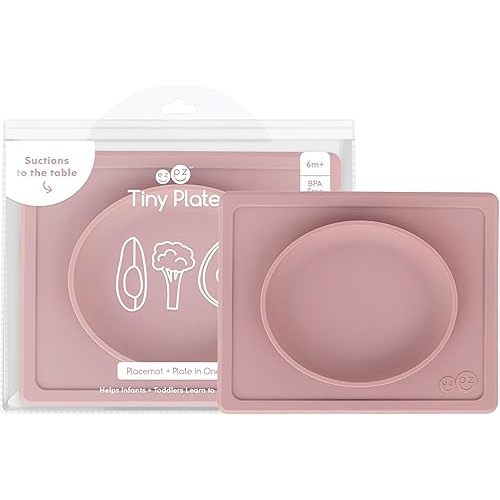ezpz Tiny Plate (Blush) - Silicone Suction Placemat + Plate for Infants - 6 months+ - Baby Led Weaning Supplies - Fits on Most Highchair Trays