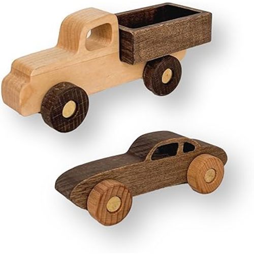 Wooden Toy Car and Truck Set Montessori Toys for Toddlers Handmade from Natural Wood Gift for Boys and Girls