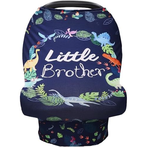 Baby Car Seat Cover for Boys, Little Brother Car Seat Canopy, Multiuse Nursing Covers, Dinosaur Theme Infant Carrier Cover Summer, Breastfeeding Scarf Newborn, Ultra-Soft Breathable