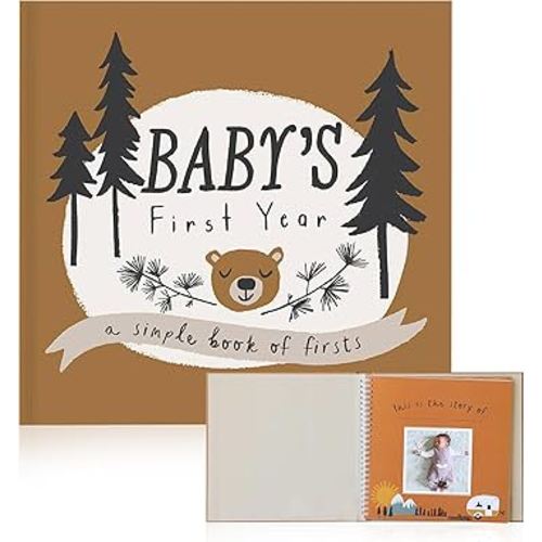 Lucy Darling Baby Memory Book, Themed Baby First Year Book, First 5 Years Journal & Photo Album for Baby Boy/Girl, Keepsake Books, Gender Neutral Memories & Milestone Book, Mom Gift - Little Camper