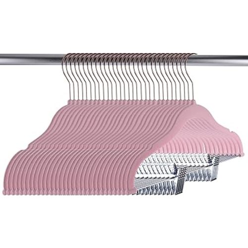 Tosnail 30 Pack Kids Velvet Hangers Children's Clothes Hangers Baby Hangers with Clips - Pink