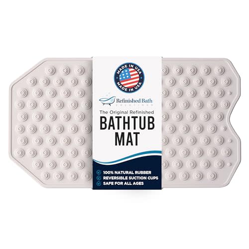 Refinished Bath Solutions Original Bathtub Mat – Non Slip Rubber Bathmat for Textured Tubs, No Suction Cups, Foldable & Skid Resistant for Shower, Spa, Jacuzzi – For Adults, Children & Elderly (White)