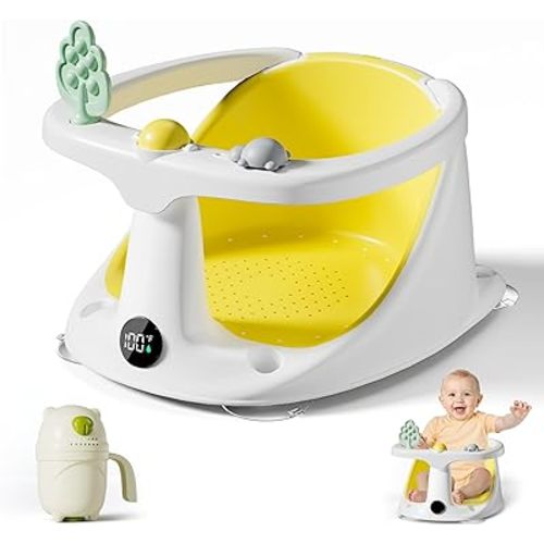 Baby Bath Seat for Babies 6 Months & Up - Bathtub Seats for Babies Sitting Up with Rinse Cup, Non-Slip, Comfortable, Infant Bath Essentials, Yellow