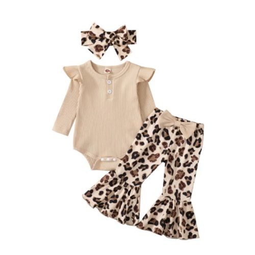 WILD GIRL Animal Print Bellbottom Outfit with Headband - Hazel & Bo