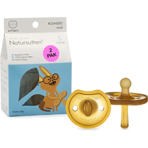 Natursutten Pacifiers 0-6 Months - 2-Pack Butterfly Shield Round Nipple Natural Rubber Safe & Soft BPA-Free Pacifiers for Breastfeeding Babies - Newborn Pacifiers Made in Italy
